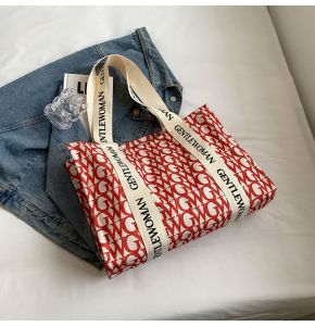 Summer Large Capacity Canvas Tote Bag Womens Commuter Shoulder Bag Fashionable Handbag Shopping Bag Soft Foldable Polyester Lining