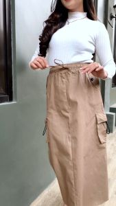 ROK CARGO DIZY SKIRT CARGO TWILL COMBED PREMIUM STRETCH WANITA MAXI SKIRT LEMBUT MELAR