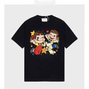 Pure Cotton Short Sleeve T-shirt for Women in Ins Fire Dragon Color White Casual Crewncked Style Loose Fit Summer Wear