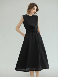 COCOBELLA | Office Heavyweight Satin Fitted Black Strap Dress