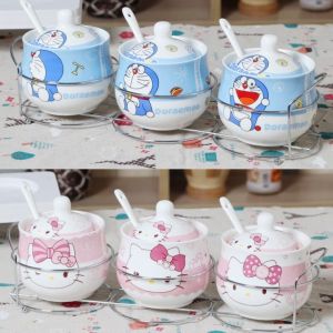 Bộ Ba Món Lọ Muối Lọ Gia Vị Hộp Gia Vị Lọ Gia Vị Gốm Sứ Đồ Dùng Nhà Bếp Đáng Yêu Hoạt Hình Sáng Tạo Hộp Gia Vị Lọ Gia Vị
