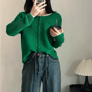 Elegant Solid Color Long Sleeve Knitted Shirt Autumn Fashion New Korean Loose Simple Multi-Button Anti-Aging Top for Women