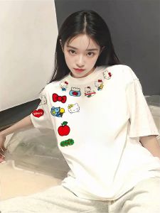 Hellokitty Short Sleeve T-Shirt Female 2024 New Arrival Summer Loose Couple Cotton T-shirt Hello Kitty Tops Tide