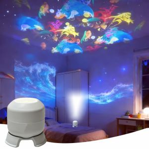 LED Night Light Ocean Projector Light 60° Rotating USB Powered 360° Auto Rotate Atmosphere Lamp for Home Room Decor Gift Lamp