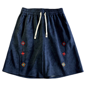 ZHUOCAN | Blue Tye-dye Embroidery Loose Cooling Adjustable Waist Short Pants for Men