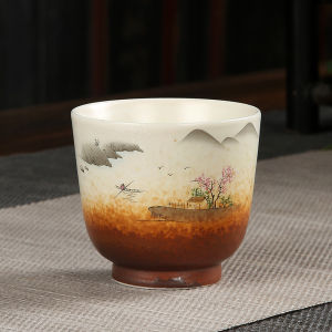 Rustic Large Hand-Painted柴 Burned Japanese Style Teacup