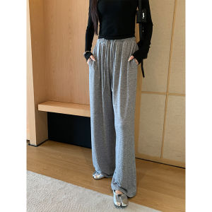 กางเกงขายาวทรงหลวมเอวสูงสีเทาสำหรับใส่ไปทำงาน กางเกงขายาวทรงหลวมสบายๆ สำหรับใส่ไปเดินเล่นในฤดูใบไม้ร่วงและฤดูหนาว