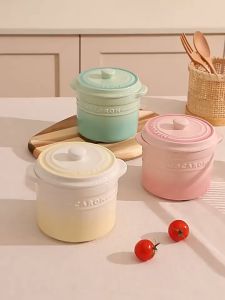 酷彩陶瓷炖盅 – 带盖隔水炖碗 Kucai Ceramic Stew Pot – Lidded Water Bath Bowl