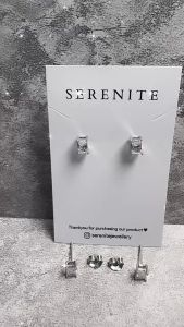 Giwang Mata Kotak Kaca + Ulir  - Asli Perak 925 - Fashionable - Anti Karat