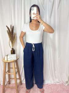PLUS SIZE (UPTO 2XL) BARK CREPE LONG SQUARE PANTS WITH TWO POCKETS