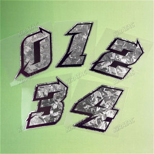 1PC Silver Carbon Fiber Arabic Numbers Motorcycle Stickers Waterproof for Front Fairing Helmet Fuel Tank Bicycle Vinyl Decals