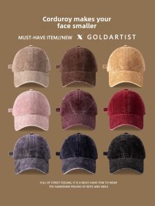 หมวกเบสบอลผ้าคอร์ดูรอยน้ำหน้าทรงกลมสไตล์ลำลองสำหรับผู้ชายและผู้หญิงในฤดูใบไม้ร่วง/ฤดูหนาว หมวกเบสบอลทรงสั้นสำหรับเด็กและเยาวชน