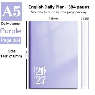 2027 A5/A4 Ultra Thick English Agenda Planner Organizer Diary Soft Leather Business Notebook Daily Journal Stationery Notepad Calendar Sketchbook Office Note Book