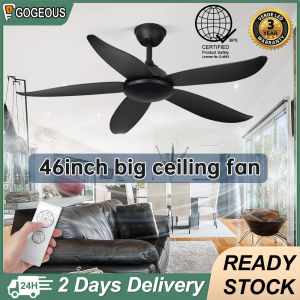 GOGEOUS 46inch ceiling fan modern design 6 gear wind 5 baldes black ceiling fans with remote dc motor silent ceiling fan for living room dinning room meeting room restaurant