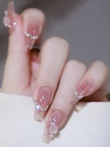 Manxisi Wearable Nail Patch Aurora Diamond White Nude High-End Feeling Nail Art False Nails Easy to Wear And Remove Beauty Tools