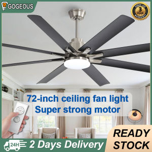 Gogeous 72inch 8 blades big ceiling fan with light modern design tricolor dimming 6 gear wind ceiling fan with led lights and remote big size heavy duty for living room dinning room