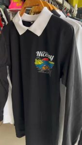 โปโลแขนยาวขาวดำ ชายหญิง