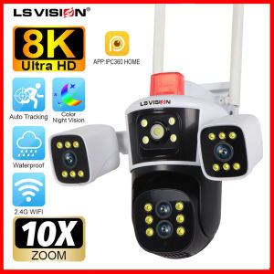 LS VISION 8K 16MP WIFI CCTV Camera Three Lens 10X Hybrid Optical Zoom Linkage PTZ Humanoid Tracking Home Security Camera Outdoor Waterproof Full Color Night Vision 24 Hours Video Recording IP Camera