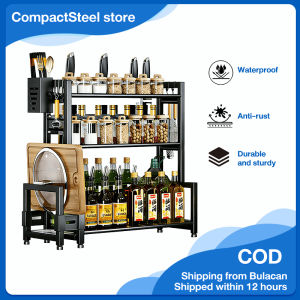 CompactSteel​​ store 2/3 Layer spice rack Metal condiments rack Spice rack comes with knife storage and cutting board rack