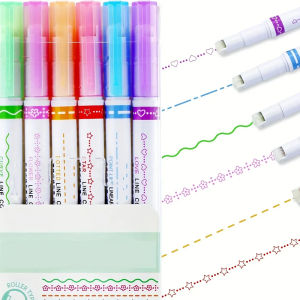 6Pcs/Set Flowers Line Shaped Highlighter Pens Roller Tip Kawaii Curve Liner Marker for Writing Journaling Drawing Stationery Pen