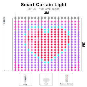 2Mx2M3Mx3M DIY Pattern Smart USB LED Curtain Light APP Control RGB Dimmable Christmas Light String Window Room New Year Decor