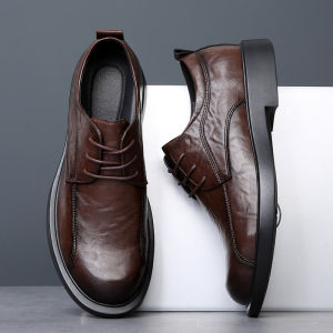 Gentlemans High-End Leather Shoes round Toe Wide Foot Business Formal Work Shoes Comfortable Breathable Casual Leather Shoes