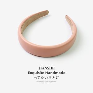 Retro Pure Color Leather Sponge Hairband Womens Versatile High Hairline Face Washing Hair Clip Wide Edge Hair Ties