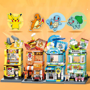 Original Box Pokemon Claw Crane Game Shop Set Pikachu Charizard Model Building Blocks Educational Toys Gift
