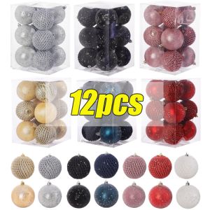 ชุดลูกบอลคริสมาสต์สีปักเลื่อมการตกแต่งคริสต์มาส8ซม./12ชิ้นต้นคริสต์มาสแขวนจี้เครื่องประดับปีใหม่นาวิแดด
