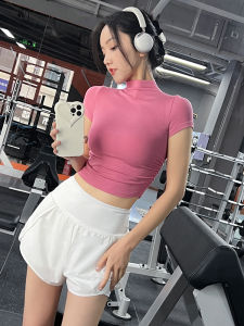 Small Turtleneck Sports Tops Womens Ruched Slim-Fit Yoga Wear Summer Thin Running Fitness Short-Sleeved Casual T-shirt New