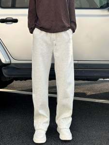 กางเกงขายาวทรงตรงเอวสูงผ้ากำมะหยี่ผสมคอตตอนและโพลีเอสเตอร์สำหรับผู้ชาย กางเกงขายาวทรงหลวมสบาย ๆ ฤดูใบไม้ร่วง/ฤดูหนาว
