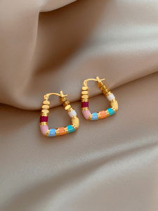 Colorful Enamel Geometric Womens Earrings Suitable for Oval And round Faces Fashionable Miniature Design High Quality Hoops
