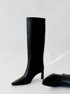 Slimming Effect High Heel Knee High Boots Pointed Toe Straight Leg Boot Genuine Leather Fashionable Winter Boots for Women