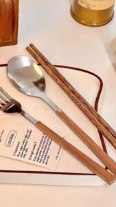 Masely Portable 3 in 1 Chopsticks Spoon and Fork travel Creative Metal Cutlery Set Stainless Steel