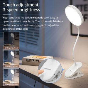 LED Desk Lamp Rechargeable Clip-on Night Light Touch Dimmable Eye Protection Reading Office Bedroom Bedside Table Study Lamp