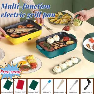 COD【Free 6 Pcs】Multifungsi Grill Pan Panggangan BBQ Panci Listrik 26CM Griller Listrik BBQ Anti Lengket Diameter 26CM Bisa Untuk Goreng Telur