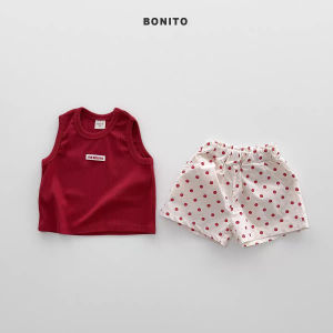 Summer Girls Clothing Set Red Tank Top Polka Dot Shorts