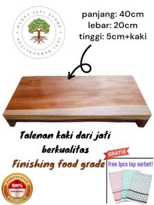 Talenan kaki kayu jati asli ukuran 40cm×20cm finishing food grade BONUS 1pcs lap serbet