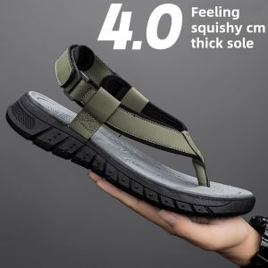Flip Flops Mens Summer Outdoor Non-Slip Thick Sole Shit Feeling Men Slippers Driving Dual-Use Beach Vietnamese Leather Sandals