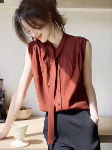 MOHANYIMEI | Slimming Stylish Tie-neck Sleeveless Blouse