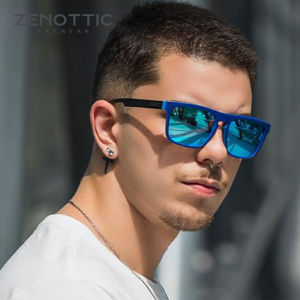 ZENOTTIC UV400 Protection Polarized Sunglasses Men - Square Durable TR90 Lightweight Frame Carbon Fiber Men Sunglasses