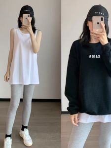 Hoodie Inner wear Mid-Length Vest Mens and Womens Same Spring and Autumn Summer Pure Cotton White Sling Sleeveless T-shirt Bottoming Shirt