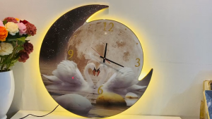 (ẢNH CHỤP) Tranh đồng hồ đèn led đôi thiên nga 1 trang trí decor phòng khách quà tặng kèm đinh