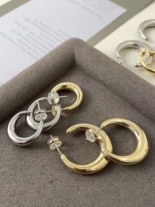 High Quality S925 Silver Needle Gold Plated Earrings Womens Hoop Simple Luxury Design Geometric Pattern Korean Style Jewelry