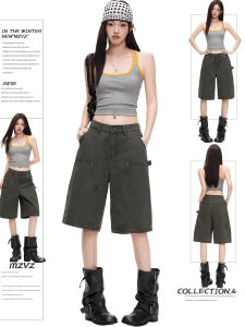 MZVZ | Vintage American Army Green Womens Shorts Denim