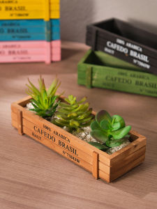 Retro Wooden Succulent Planters Rectangle Box Partitioned Balcony Potted Plants Handmade Japanese Style Storage Organizer