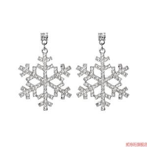 Elegant Snowflake Tassel Hoops Christmas Theme Rhinestone Embedded Cold Tone Fashion Earrings Trendy Minimalist Style