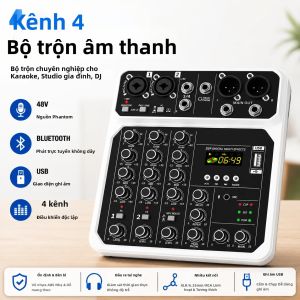 Bàn Trộn Âm Thanh 4 Kênh Với Bluetooth Nguồn Phantom 48V Giao Diện USB Để Thu Âm Karaoke DJ Phòng Thu