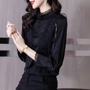 Fall Lace Satin Fitted Fashion Shirt