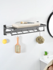 KAWA Foldable Bathroom Rack Corner Storage Shelf Shampoo Rak Toilet Racks Aluminum Wall-mounted Towel Rack